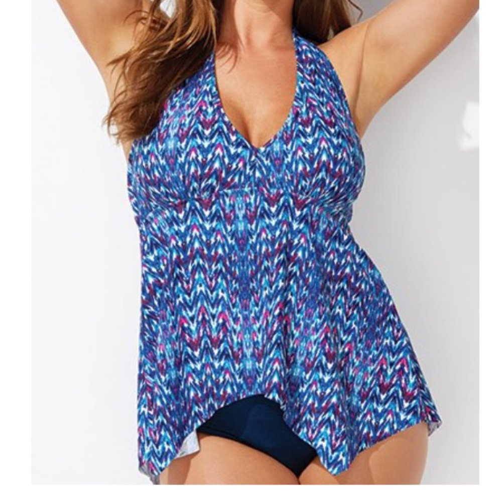 Swimsuits For All Halter hankie hem Tankini Top Cosmic